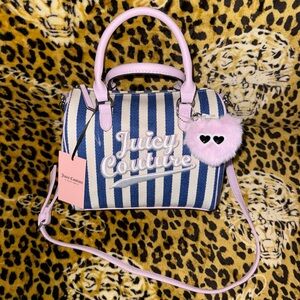 NWT Juicy Couture Blue Stripe #7 Free To Be Juicy Satchel